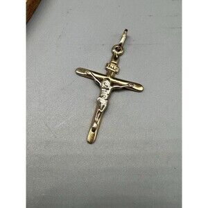 14k Italy Yellow Gold Cross INRI Pendant Jesus Faith Religious